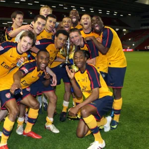 The Arsenal players celebrate winning the FA Youth Cup