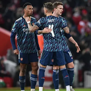 Arsenal Players Gabriel Magalhaes, Ben White, and Rob Holding React After Carabao Cup Semi-Final First Leg vs Liverpool