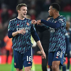 Arsenal Players Gabriel and Rob Holding Before Carabao Cup Semi-Final vs Liverpool