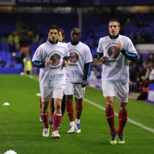 Arsenal Players Honor Fabrice Muamba with Tribute T-Shirts before Everton Match (2012)