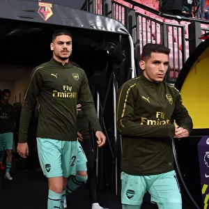 Arsenal Players Konstantinos Mavropanos and Lucas Torreira Before Watford Match, 2018-19 Premier League