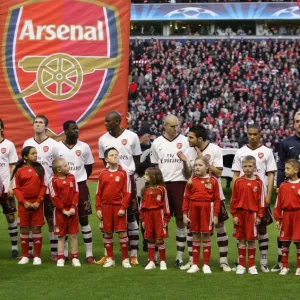 The Arsenal players line up before the match