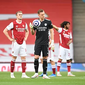 Arsenal Players Rob Holding and Bernd Leno Before Empty Emirates Stadium - Arsenal v West Bromwich Albion, 2021-22 Premier League