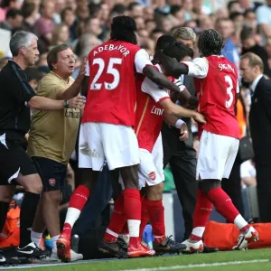 The Arsenal players and staff celebrate the 2nd Arsenal goal, scored by Cesc Fabregas The Arsenal players and staff celebrate the 2nd Arsenal goal, scored by Cesc Fabregas