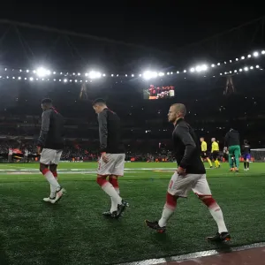 Arsenal Players Walk Out Before Arsenal vs AC Milan Europa League Clash at Emirates Stadium