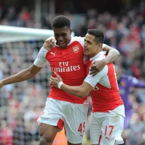 Arsenal FC Print: Alexis Sanchez and Alex Iwobi Celebrate Goal