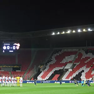 Arsenal and Slavia Prague Players Unite in Silence: Taking a Knee before Empty Stands in UEFA Europa League Quarterfinal, Prague, 2021