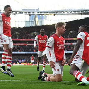 Arsenal: Smith Rowe and Aubameyang Celebrate Goal Against Watford in 2021-22 Premier League