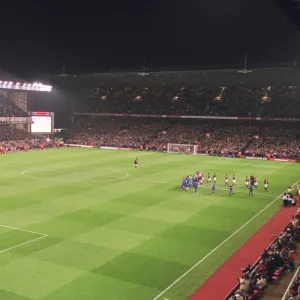 Arsenal Stadium, the teams walk out onto the pitch, photographed from the South East corner