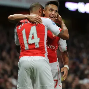 Arsenal Stars Alexis Sanchez and Theo Walcott Celebrating Goals vs Burnley, 2014/15 Arsenal Stars Alexis Sanchez and Theo Walcott Celebrating Goals vs Burnley, 2014/15