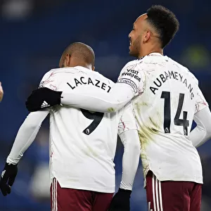 Arsenal Stars Lacazette and Aubameyang Celebrate Goal in Brighton Victory