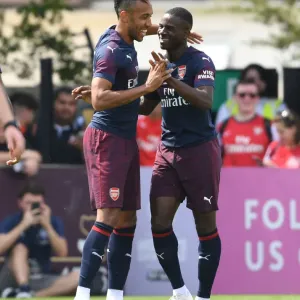 Arsenal Stars Pierre-Emerick Aubameyang and Jordi Osei-Tutu in Pre-Season Friendly against Borehamwood