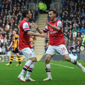 Arsenal Stars: Ramsey and Ozil Celebrate Goal in Hull City Victory, Premier League 2013-14