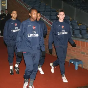 Arsenal Substitutes: Gavin Hoyte, Mark Randall, Theo Walcott, and Gael Clichy Prepare for FA Cup Clash against Blackburn Rovers, 2007