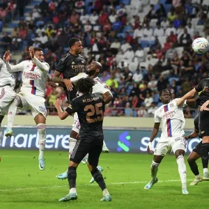 Arsenal Takes the Lead: Gabriel Scores in Arsenal v Olympique Lyonnais Dubai Super Cup Clash, 2022-23 Arsenal Takes the Lead: Gabriel Scores in Arsenal v Olympique Lyonnais Dubai Super Cup Clash, 2022-23