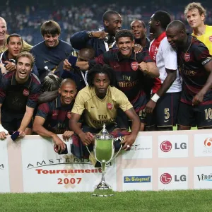 The Arsenal team celebrate winning the Amsterdam tournament