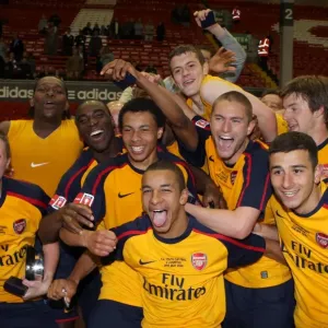 The Arsenal team celebrate winning the FA Youth Cup The Arsenal team celebrate winning the FA Youth Cup