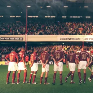 The Arsenal team line up in fron of the East Stand. Arsenal 4: 1 Fulham