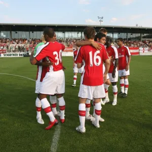 The Arsenal team line up before the match