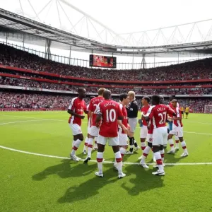 The Arsenal team line up before the match