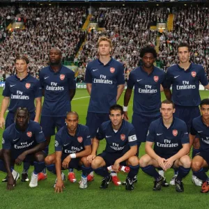 The Arsenal team line up before the match