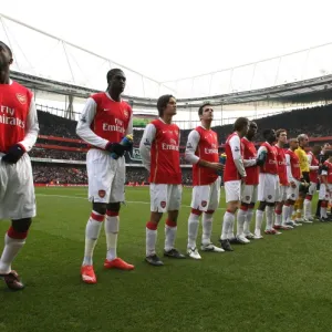 The Arsenal team line up before the match