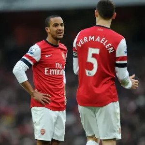 Arsenal: Theo Walcott and Thomas Vermaelen in Deep Conversation during Arsenal v Aston Villa (2012-13)