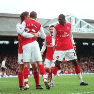 Arsenal Triumph: Adebayor, Rosicky, and Clichy Celebrate First Goal vs. Fulham (0:3), 2007 Barclays Premier League Arsenal Triumph: Adebayor, Rosicky, and Clichy Celebrate First Goal vs. Fulham (0:3), 2007 Barclays Premier League