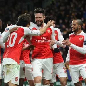 Arsenal Triumph: Giroud, Walcott, and Flamini Celebrate FA Cup Goal Against Hull City