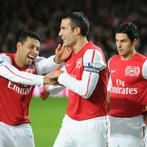 Arsenal: Van Persie and Santos Sharing a Moment of Laughter Before Arsenal vs. Fulham (2011-12) Arsenal: Van Persie and Santos Sharing a Moment of Laughter Before Arsenal vs. Fulham (2011-12)