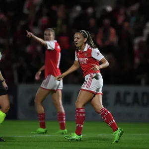 Arsenal vs AFC Ajax: Women's Champions League Second Qualifying Round First Leg - Katie McCabe Discusses with Referee