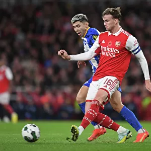 Arsenal vs Brighton: Tense Moment as Rob Holding Faces Pressure from Julio Enciso in Carabao Cup Clash