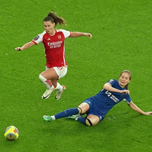 Arsenal vs. Chelsea: Clash in the Barclays Women's Super League (2023-24) - Pelova Leaps Over Nusken