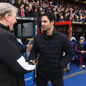 Arsenal vs Crystal Palace: Mikel Arteta and Roy Hodgson Pre-Match Handshake - Premier League 2019-20 Arsenal vs Crystal Palace: Mikel Arteta and Roy Hodgson Pre-Match Handshake - Premier League 2019-20