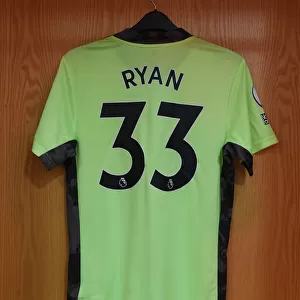 Arsenal vs Leeds United: Mat Ryan's Shirt in Arsenal Changing Room (Premier League 2020-21)