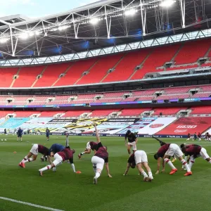 Arsenal vs Manchester City - FA Cup Semi-Final: Players Warm Up at Wembley Stadium