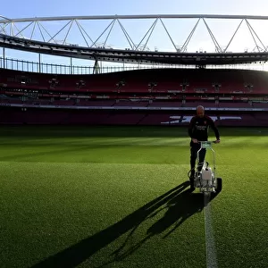 Arsenal vs. Tottenham: Pre-Match Pitch Preparation at Emirates Stadium, 2022-23
