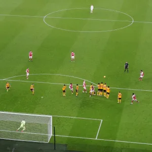 Arsenal vs. Wolverhampton Wanderers: Willian's Free Kick in Empty Emirates Stadium, Premier League 2020-21 Arsenal vs. Wolverhampton Wanderers: Willian's Free Kick in Empty Emirates Stadium, Premier League 2020-21