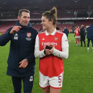 Arsenal WFC vs Juventus FC: Seb Barton and Jennifer Beattie Celebrate Group C Victory in UEFA Women's Champions League Arsenal WFC vs Juventus FC: Seb Barton and Jennifer Beattie Celebrate Group C Victory in UEFA Women's Champions League