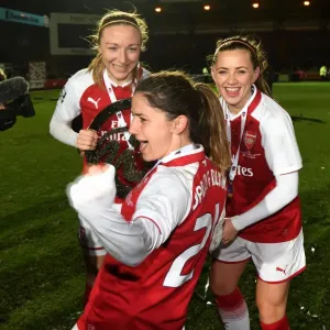 Arsenal Women Celebrate Continental Cup Victory: Quinn, McCabe, and van de Donk Lift the Trophy