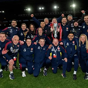 Arsenal Women Celebrate FA WSL Cup Victory over Chelsea: Jonas Eidevall and Team Lift the Trophy