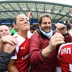 Arsenal Women Celebrate FA WSL Title with Montemurro and McCabe: Triumph at Amex Stadium