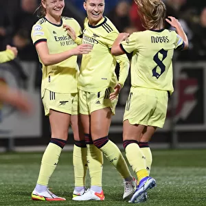 Arsenal Women Celebrate Goal: Triumphant Moment as Catley, Maanum, and Nobbs Rejoice