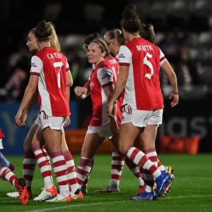 Arsenal Women Celebrate Kim Little's Goal Against Slavia Prague in UEFA Womens Champions League