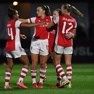 Arsenal Women Celebrate Kim Little's Goal in UEFA Women's Champions League Against Slavia Prague