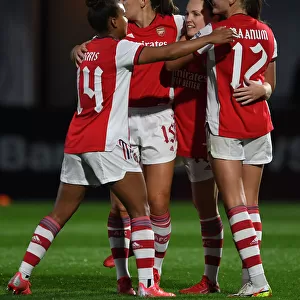 Arsenal Women Celebrate Kim Little's Goal in UEFA Women's Champions League