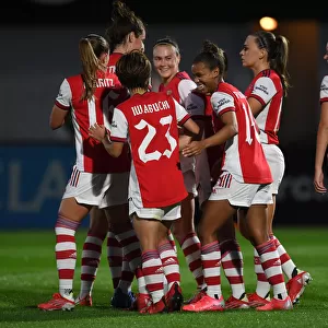 Arsenal Women Celebrate Kim Little's Goal in UEFA Women's Champions League