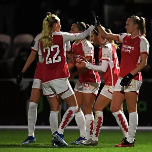 Arsenal Women Celebrate Second Goal Against Tottenham Hotspur in FA WSL Cup Clash (2023-24)