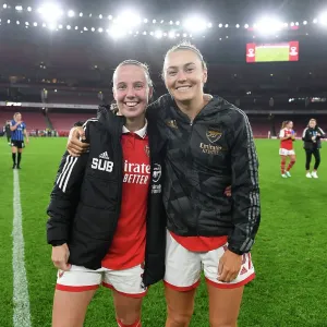 Arsenal Women Celebrate UEFA Champions League Victory Over FC Zurich: Beth Mead and Caitlin Foord Rejoice on Field Arsenal Women Celebrate UEFA Champions League Victory Over FC Zurich: Beth Mead and Caitlin Foord Rejoice on Field