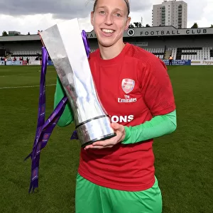 Arsenal Women Celebrate WSL Title with Sari van Veenendaal and the Trophy